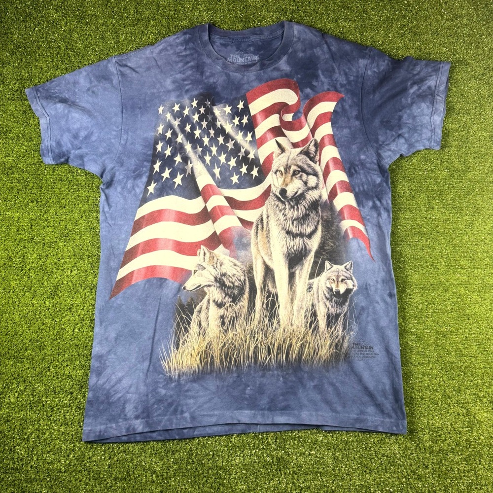 The Mountain Wolf American Flag Tie Dye T-Shirt Blue Jeremy Paul 2001 Large